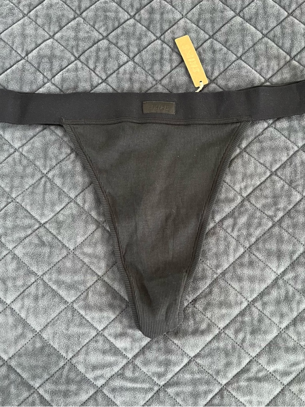 SKIMS Cotton Rib Thong Women’s 2X Black Soot High Leg Rise Panty B14